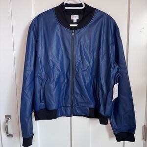 NWT Lularoe Faux Leather Size XL Blue Stevie Bomber Jacket Full Zipper New